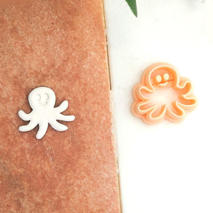 Octopus Clay Cutter with Cute Face | Embossed Inner Stamp | Seaside Sea Themed. -