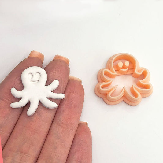 Octopus Clay Cutter with Cute Face | Embossed Inner Stamp | Seaside Sea Themed. -