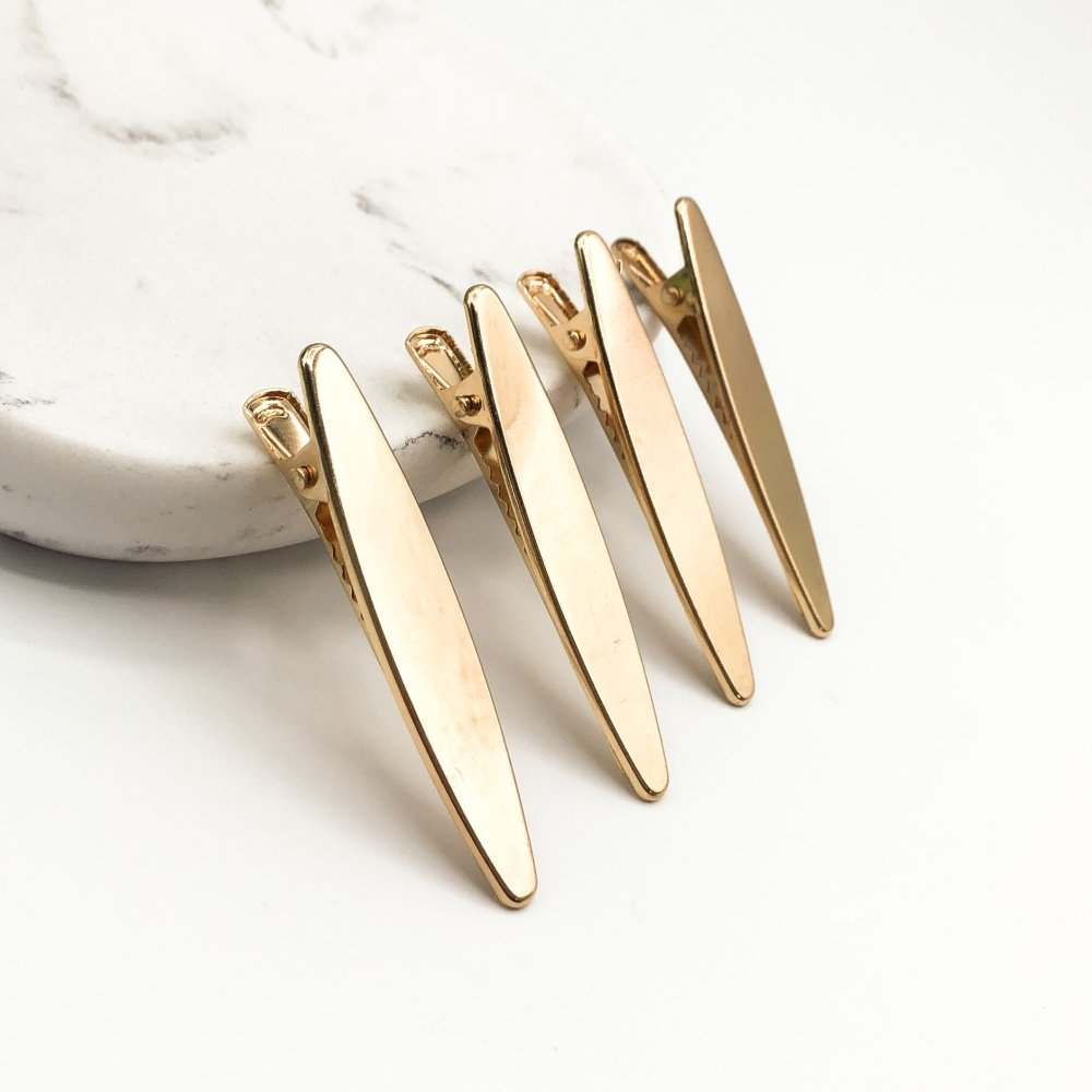 Pack of Barrette Hair Clip Blanks • Pack A • Choose from a pack of 4 or 8 Clips • Long Slim Oval • Hair Crocodile | Alligator Clip • Gold Craft Accessories • UK -