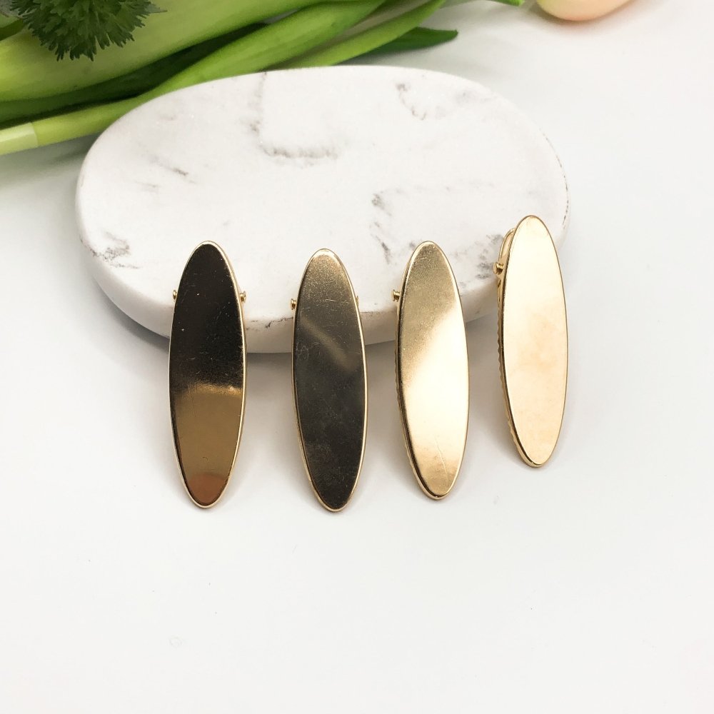 Pack of Barrette Hair Clip Blanks • Pack B • Choose from a pack of 4 or 8 Clips • Long Oval • Hair Crocodile | Alligator Clip • Gold Craft Accessories • UK -