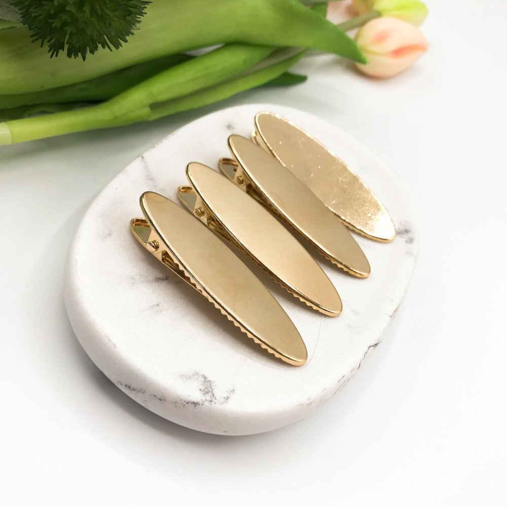 Pack of Barrette Hair Clip Blanks • Pack B • Choose from a pack of 4 or 8 Clips • Long Oval • Hair Crocodile | Alligator Clip • Gold Craft Accessories • UK -