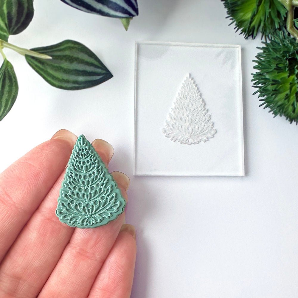 Pine Tree Texture Stamp | Acrylic Embossing Stamp | Clay Cutter Set -