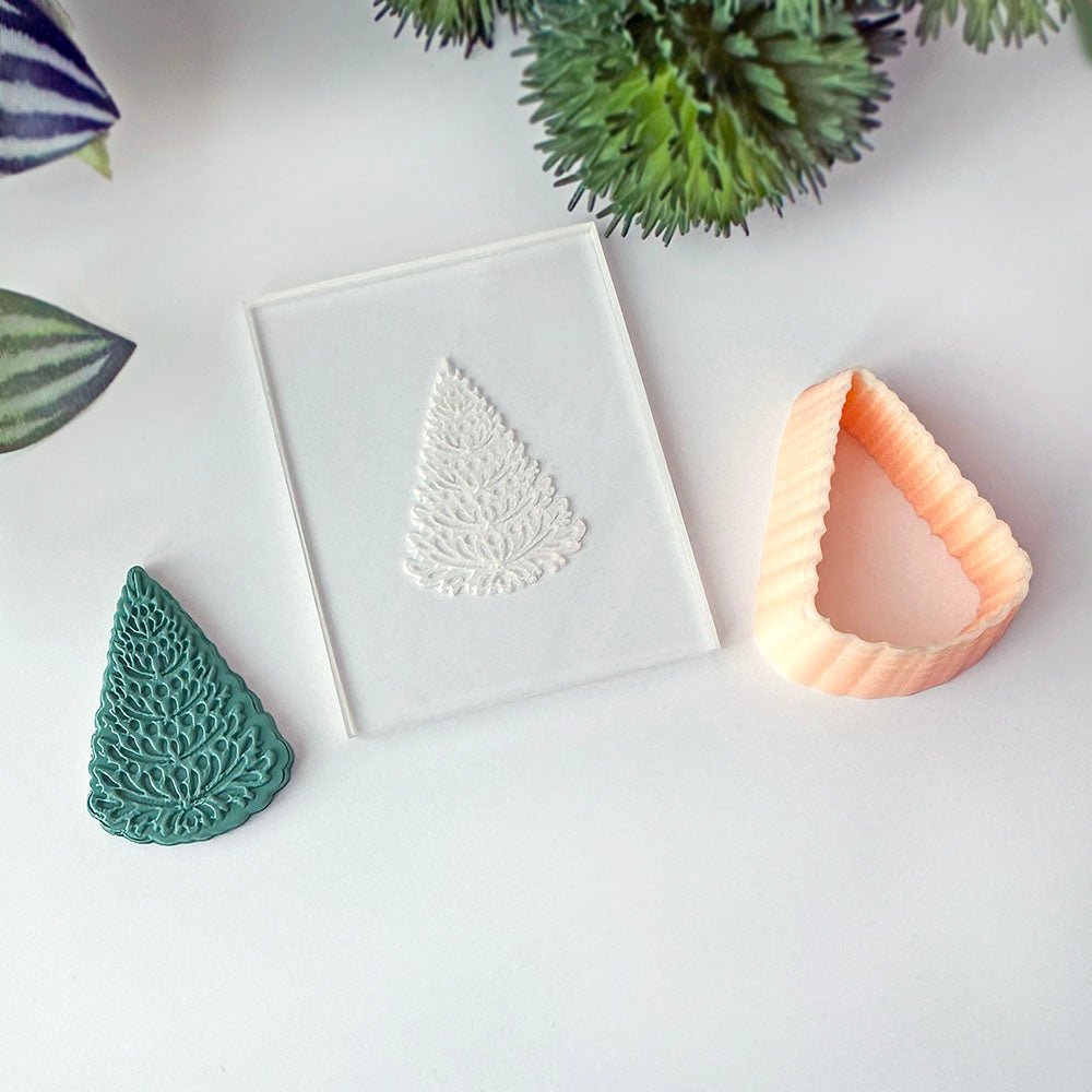 Pine Tree Texture Stamp | Acrylic Embossing Stamp | Clay Cutter Set -