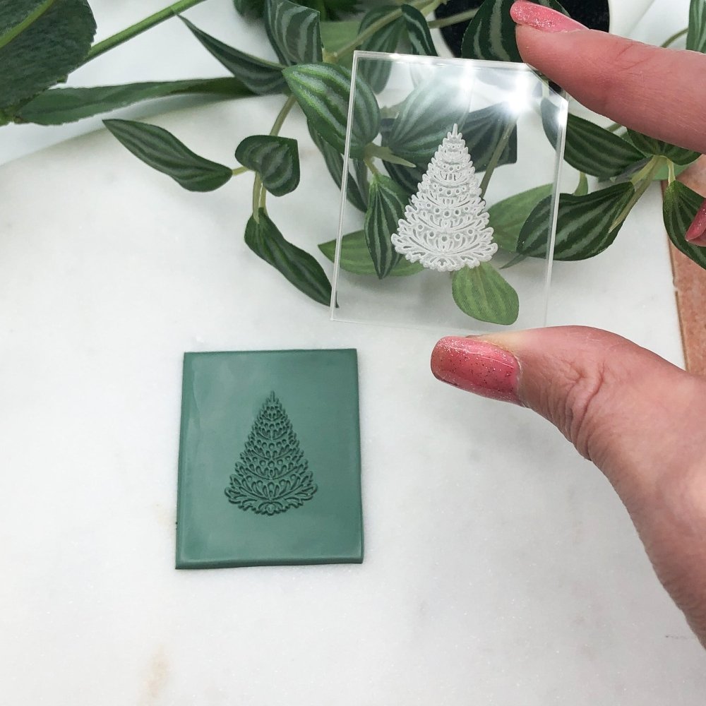 Pine Tree Texture Stamp | Acrylic Embossing Stamp | Clay Cutter Set -