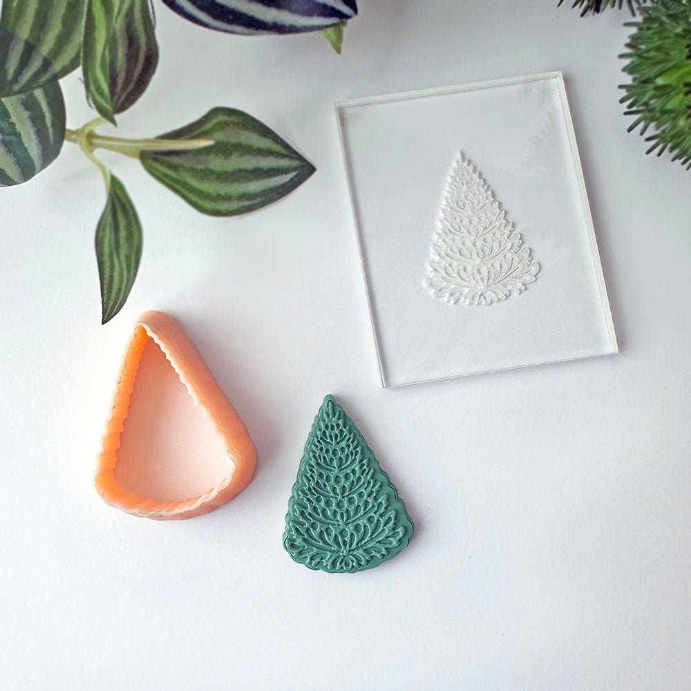 Pine Tree Texture Stamp | Acrylic Embossing Stamp | Clay Cutter Set -