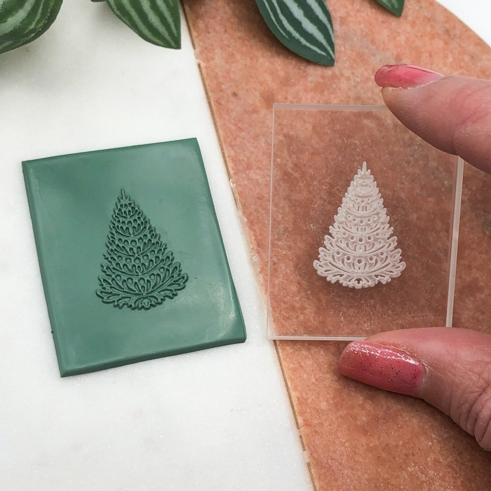 Pine Tree Texture Stamp | Acrylic Embossing Stamp | Clay Cutter Set -