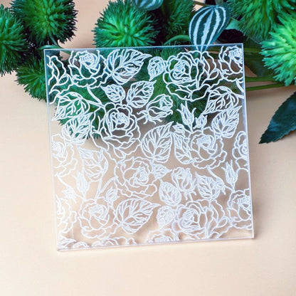 Roses Flower Texture Stamp | Clear Acrylic Floral Embossing Plate -