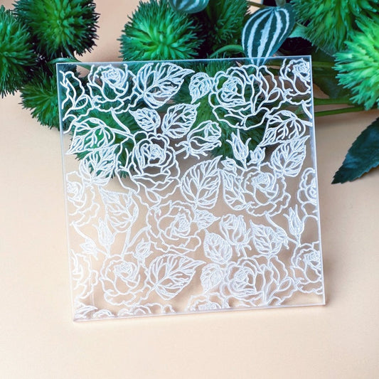 Roses Flower Texture Stamp | Clear Acrylic Floral Embossing Plate -