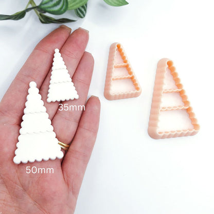 Scalloped Christmas Tree Clay Cutter | Embossed Xmas Triangle -