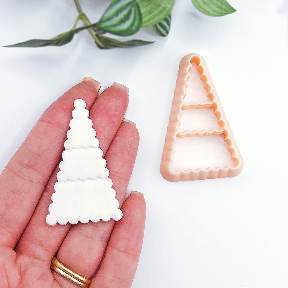 Scalloped Christmas Tree Clay Cutter | Embossed Xmas Triangle -