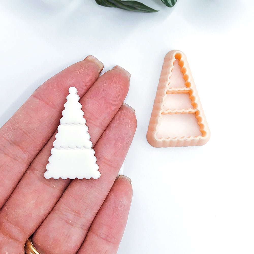 Scalloped Christmas Tree Clay Cutter | Embossed Xmas Triangle -