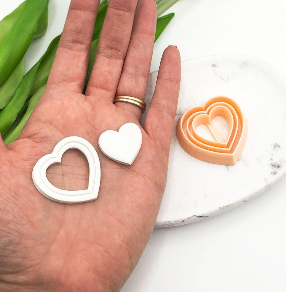 Skinny Heart Clay Cutter with Embossed Inner Line | Valentines -