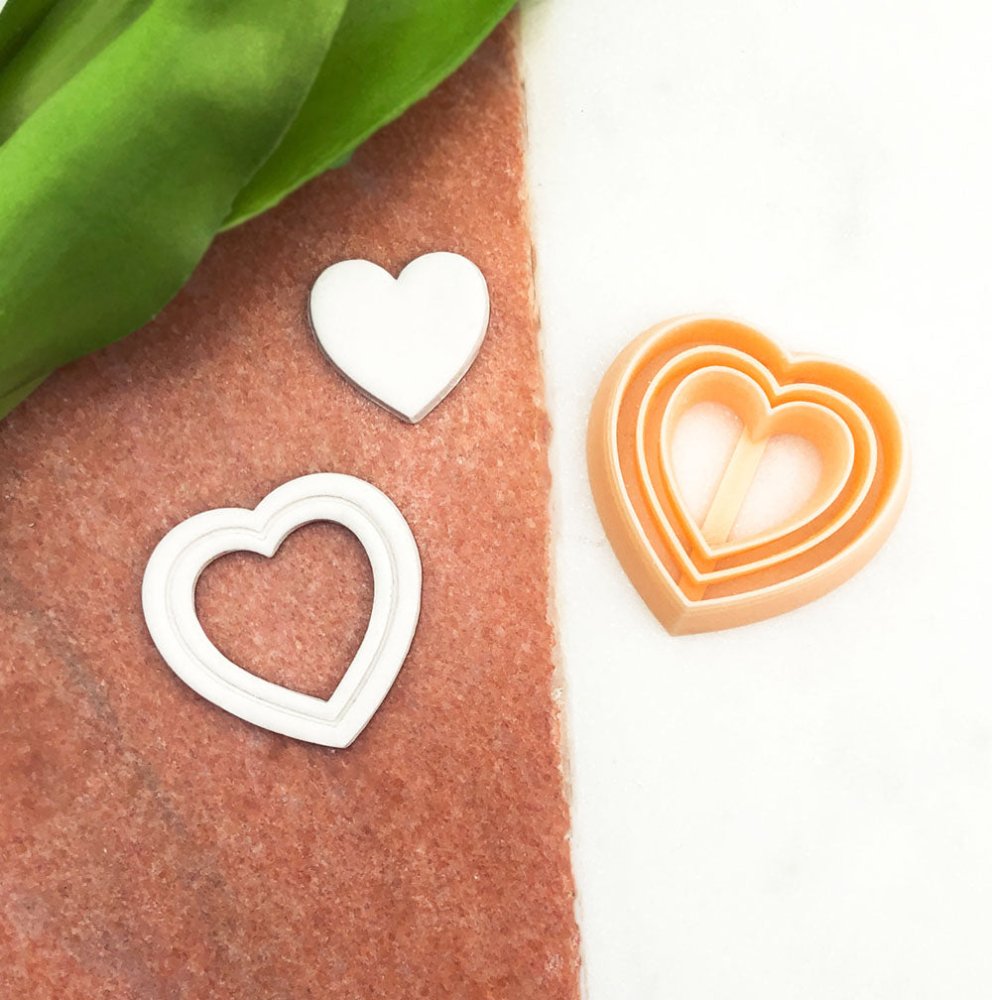 Skinny Heart Clay Cutter with Embossed Inner Line | Valentines -