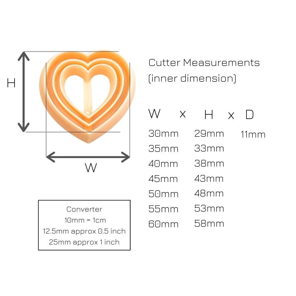 Skinny Heart Clay Cutter with Embossed Inner Line | Valentines -