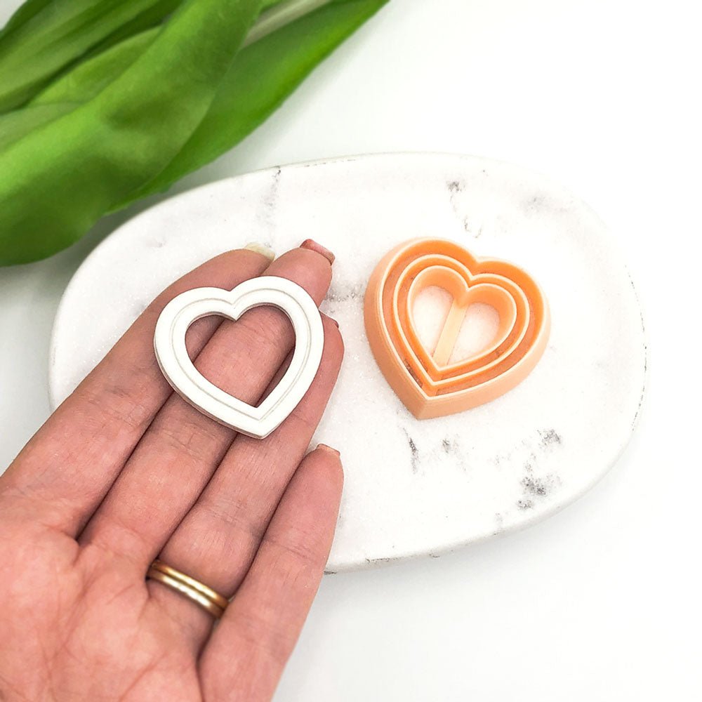 Skinny Heart Clay Cutter with Embossed Inner Line | Valentines -