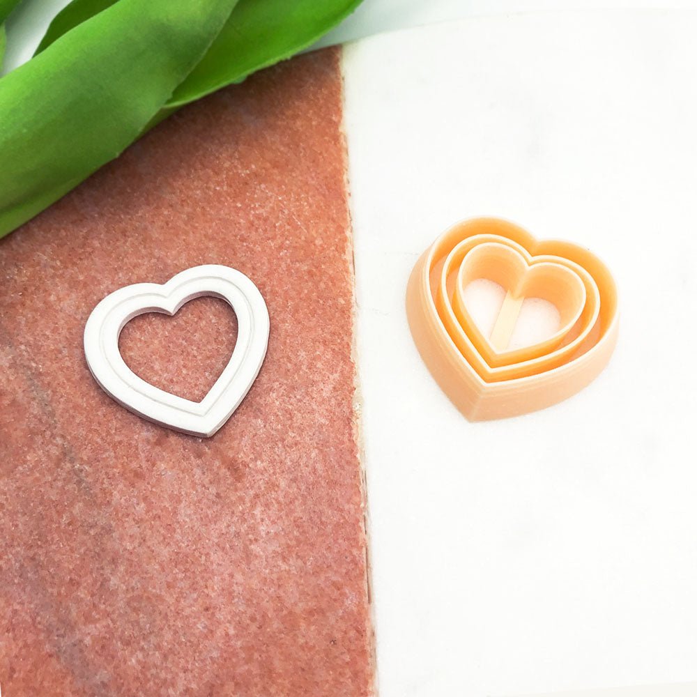 Skinny Heart Clay Cutter with Embossed Inner Line | Valentines -