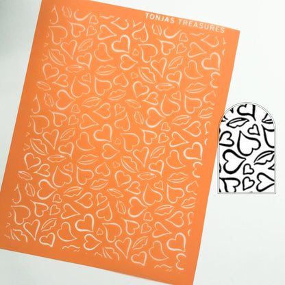 Smooches Silkscreen Stencil | Hearts & Kisses Valentines -