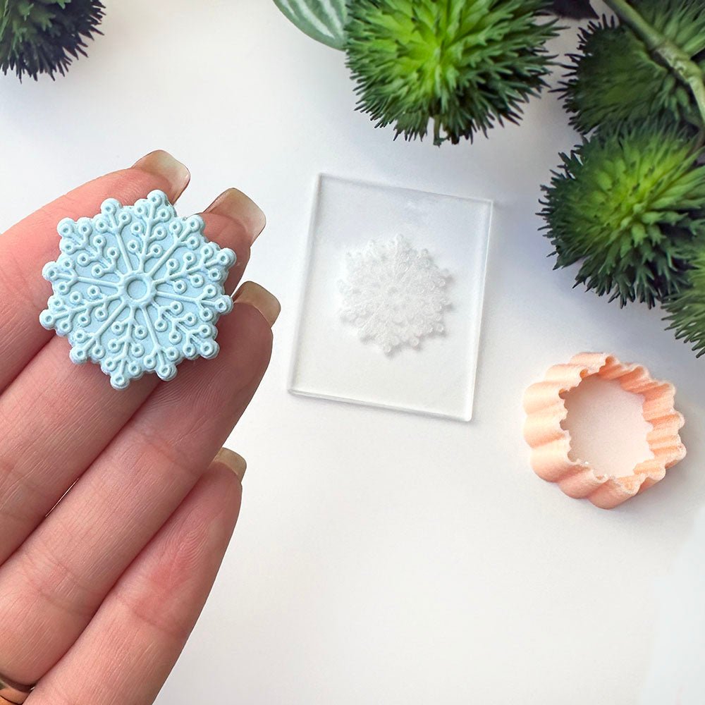Snowflake 1 Texture Stamp | Clear Acrylic Embossing Plate | Clay Cutter Set -