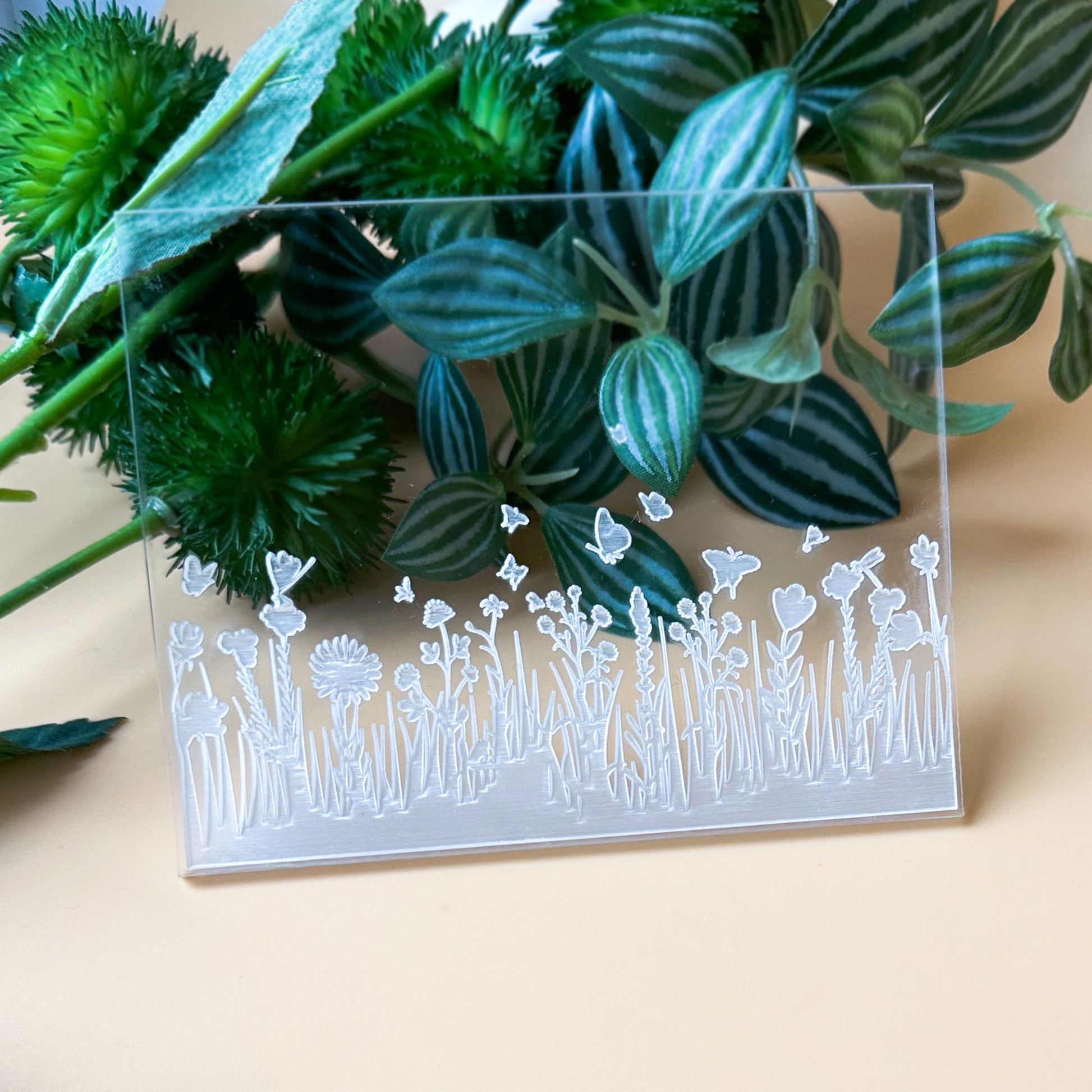 Spring Flowers Texture Stamp | Clear Acrylic Floral Embossing Plate -