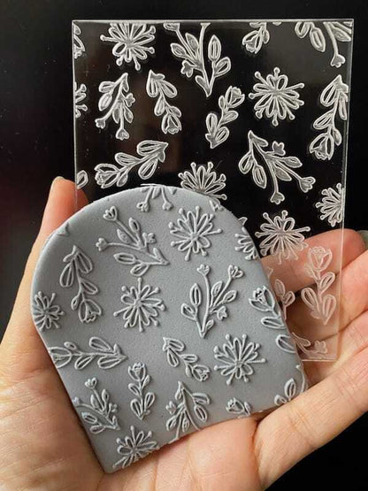 Spring Flowers Texture Stamp | Clear Acrylic Embossed Plate -