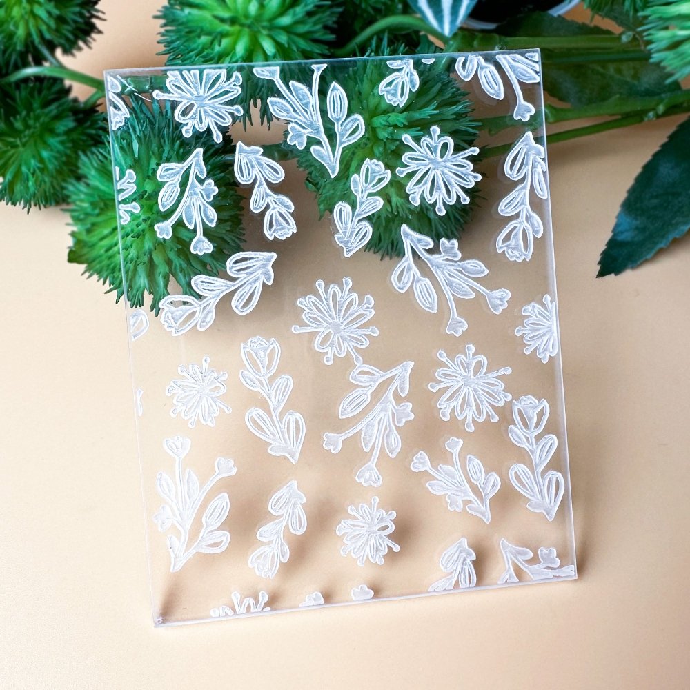 Spring Flowers Texture Stamp | Clear Acrylic Embossed Plate -