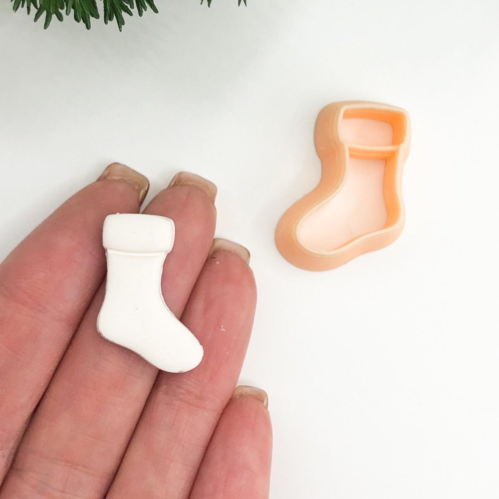 Stocking Sock Clay Cutter | Embossed Inner Stamp | Christmas -