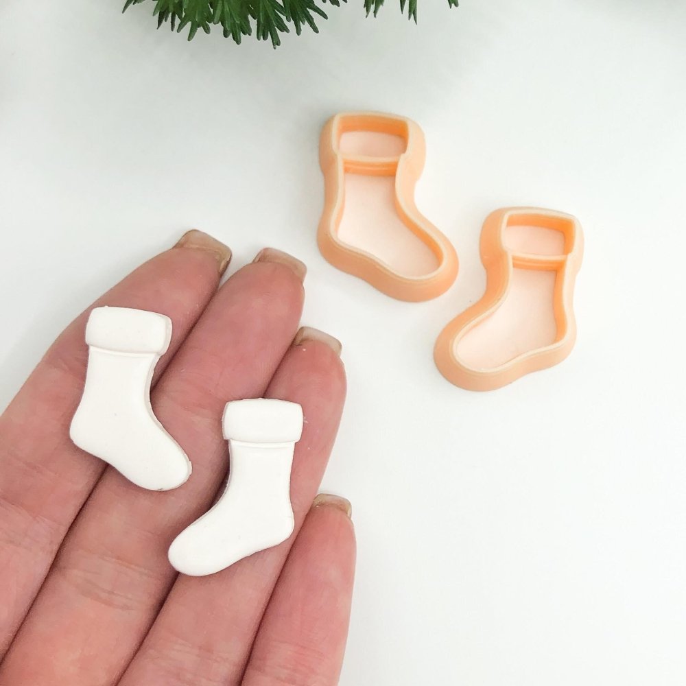 Stocking Sock Clay Cutter | Embossed Inner Stamp | Christmas -