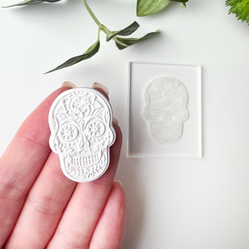 Sugar Skull Texture Stamp | Clear Acrylic Embossing Plate -