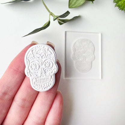 Sugar Skull Texture Stamp | Clear Acrylic Embossing Plate -