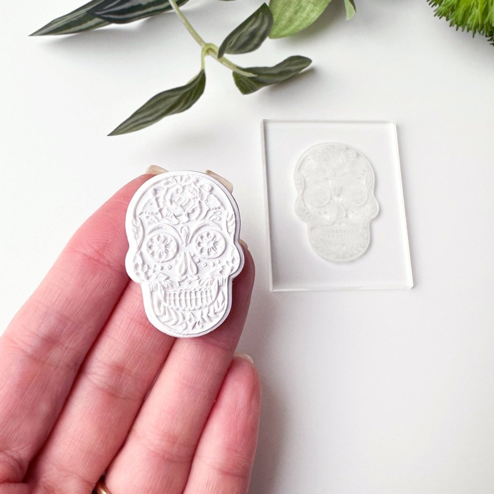 Sugar Skull Texture Stamp | Clear Acrylic Embossing Plate -