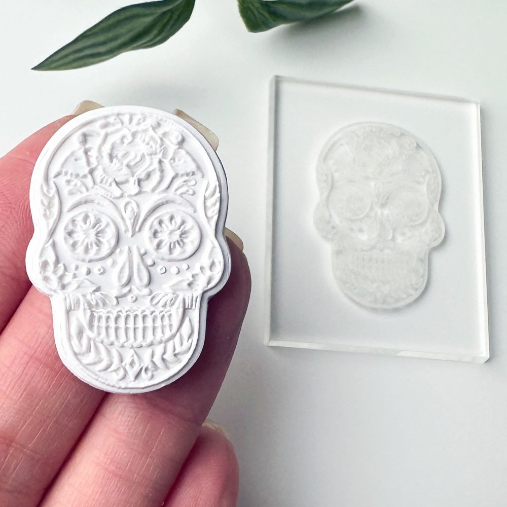 Sugar Skull Texture Stamp | Clear Acrylic Embossing Plate -