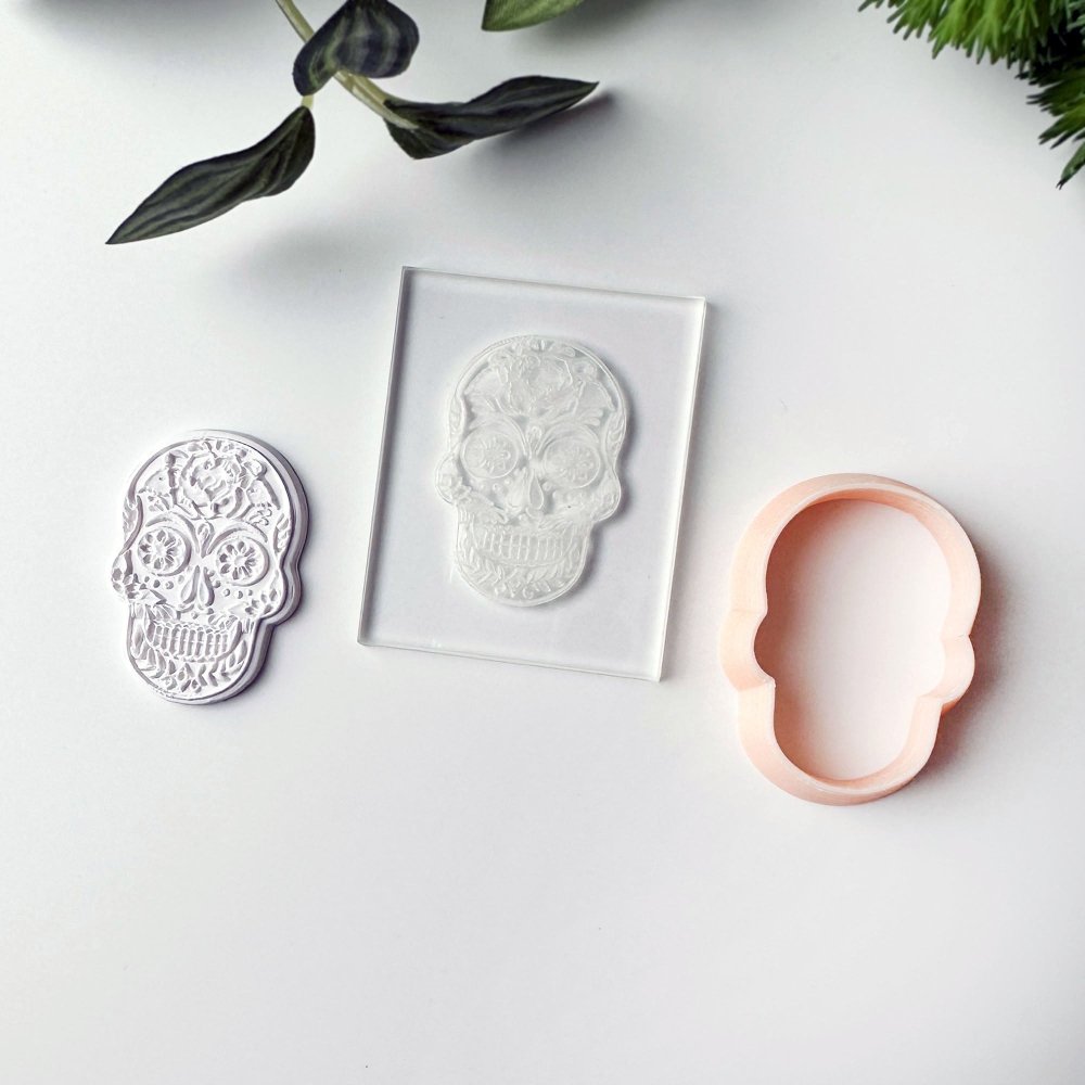 Sugar Skull Texture Stamp | Clear Acrylic Embossing Plate -