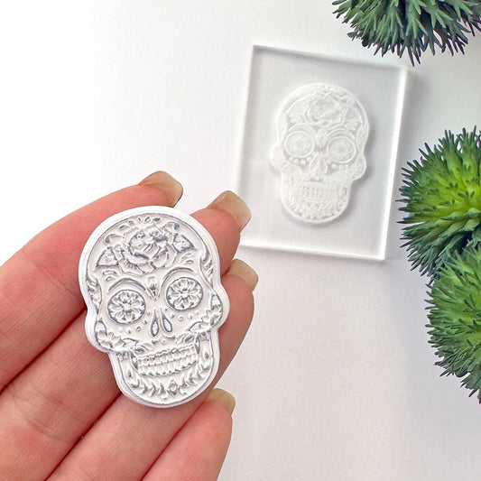 Sugar Skull Texture Stamp | Clear Acrylic Embossing Plate -