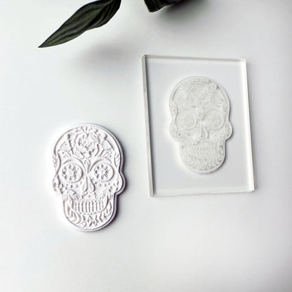 Sugar Skull Texture Stamp | Clear Acrylic Embossing Plate -