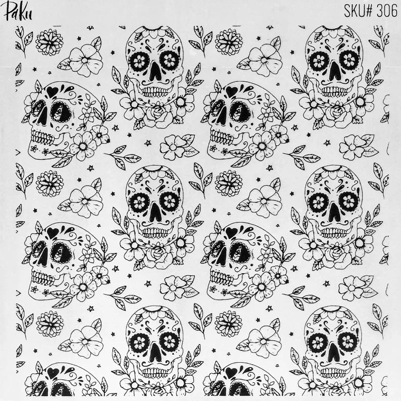 Sugar Skulls Silkscreen Stencil | Mexican Day of the Dead Halloween Pattern -